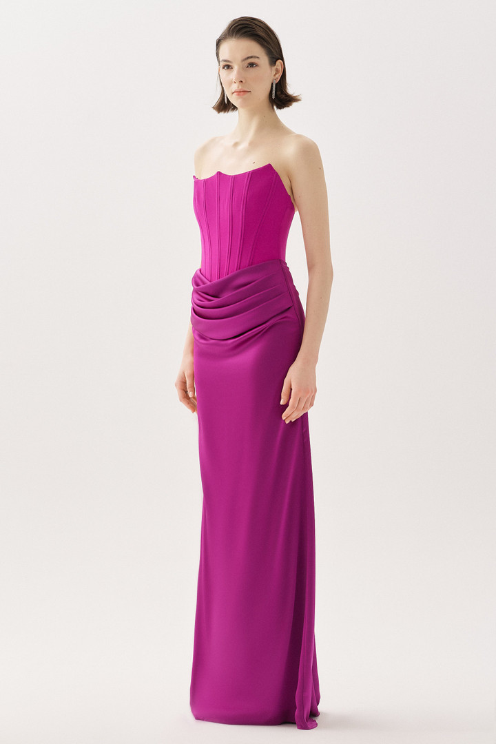 Tarik Ediz 66544 Crepe Satin Strapless Sleeveless Long Gown