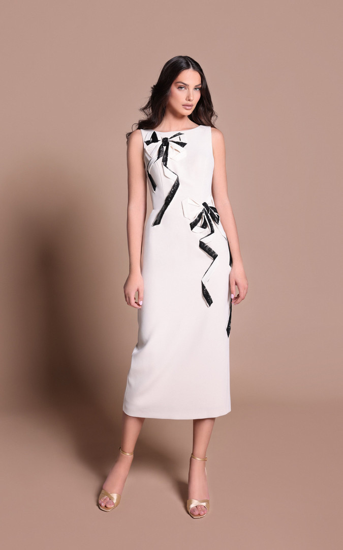 Tarik Ediz 66638 Crepe Crew Neck Sleeveless Midi Dress