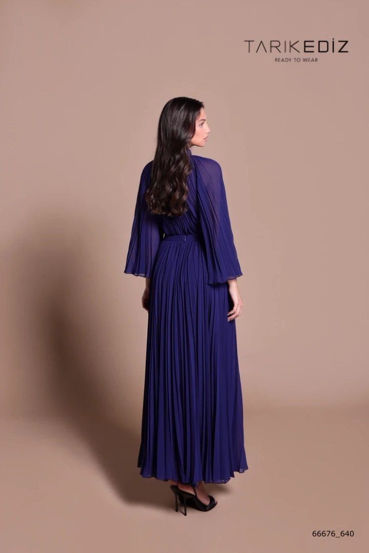 Tarik Ediz 66676 Chiffon Satin High Neck Long Sleeve Dress