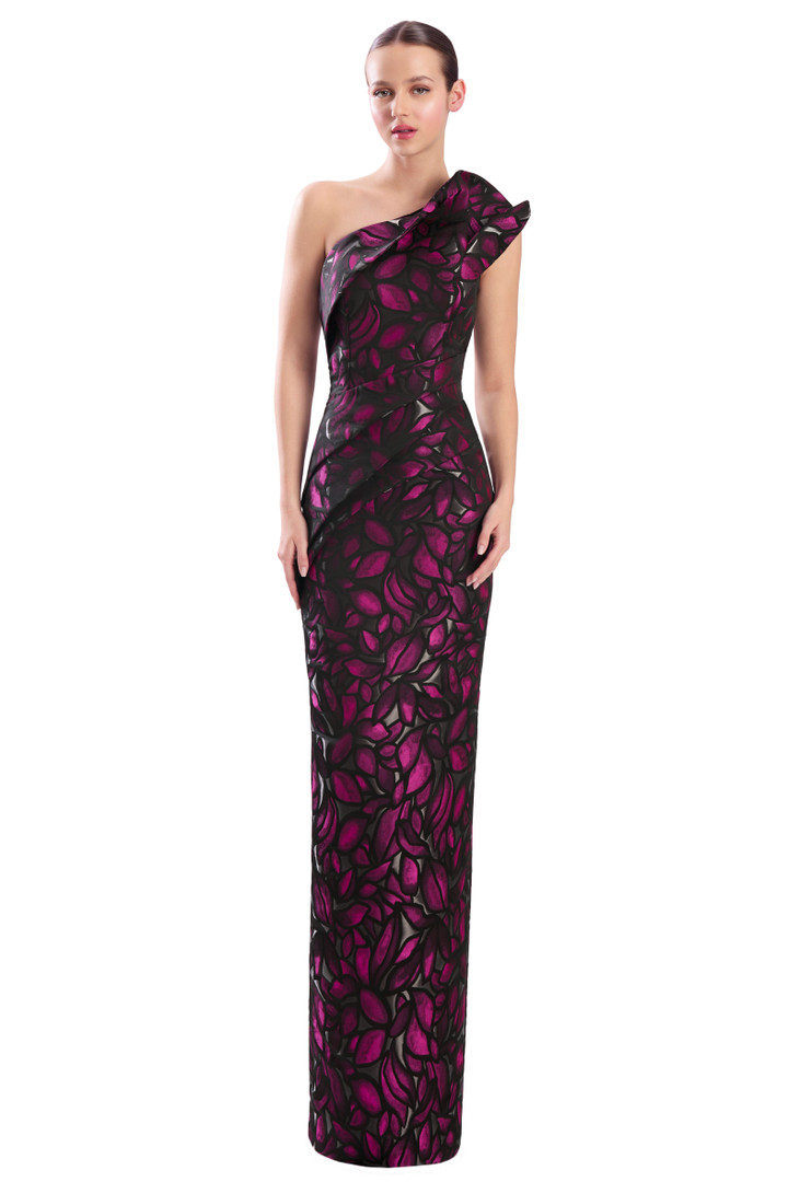 Alexander by Daymor 3300F26 Asymmetric Neck Frill Long Gown