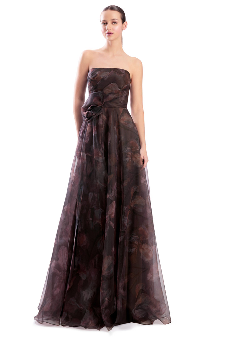 Alexander by Daymor 3304F26 Draped 3D Flower Strapless Gown