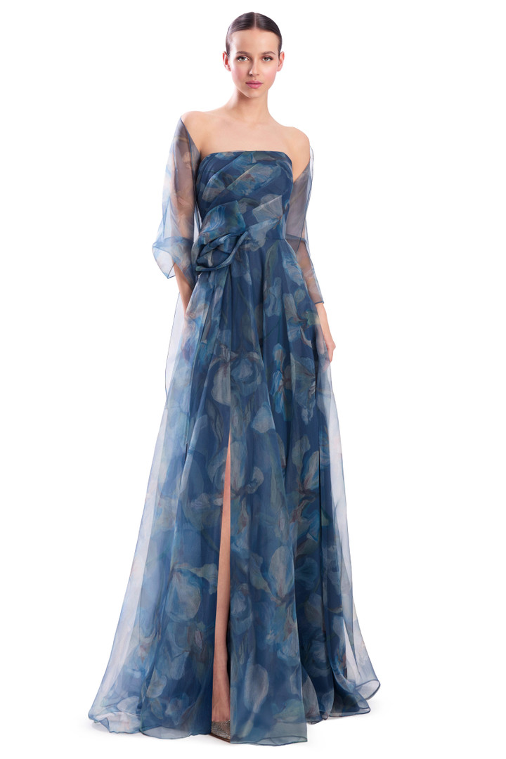Alexander by Daymor 3304F26 Draped 3D Flower Strapless Gown