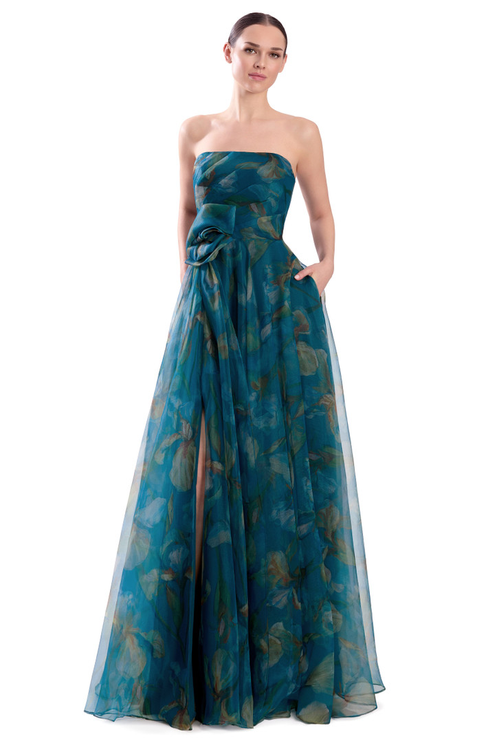 Alexander by Daymor 3304F26 Draped 3D Flower Strapless Gown