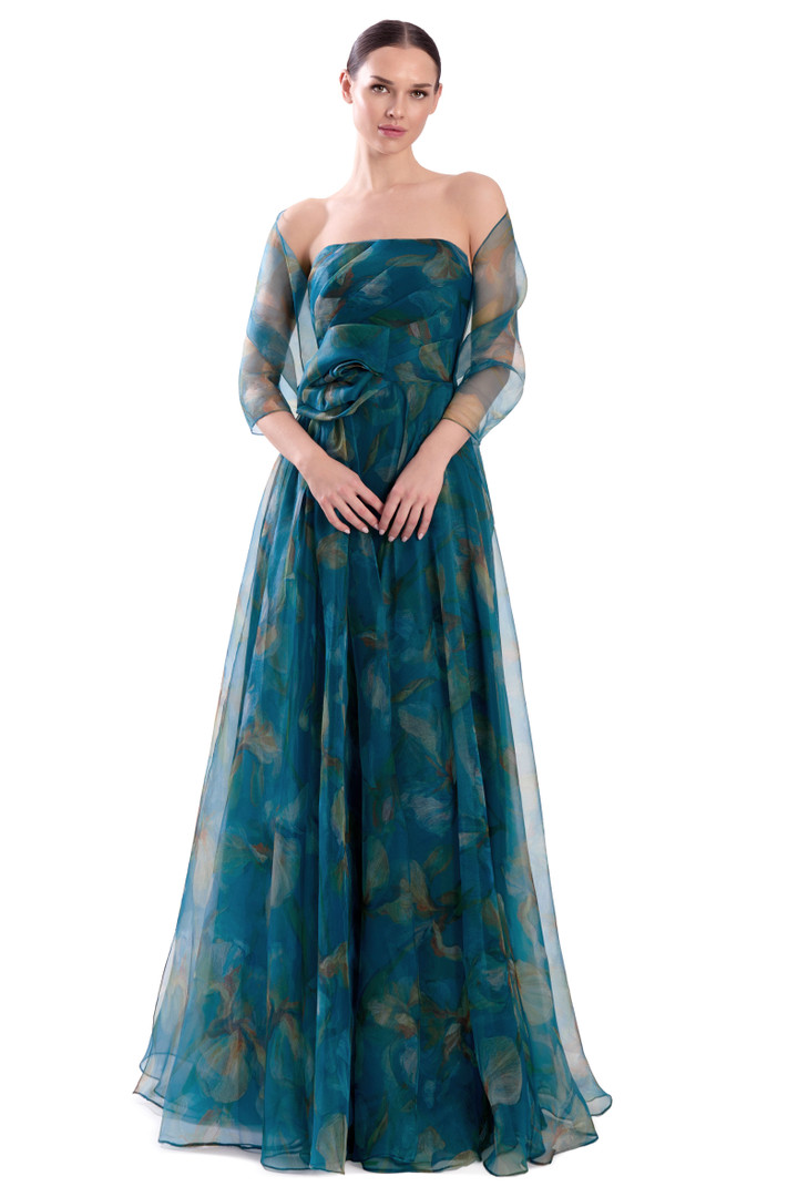 Alexander by Daymor 3304F26 Draped 3D Flower Strapless Gown