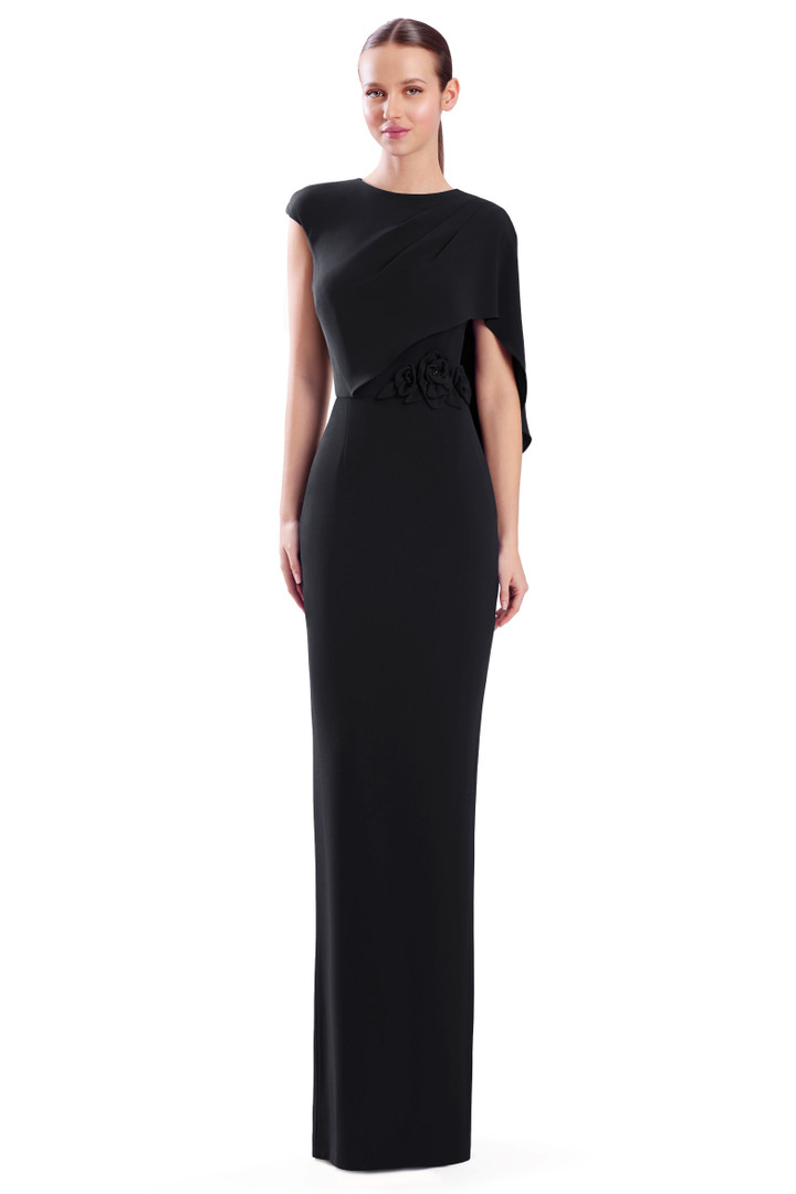 Alexander by Daymor 3305F26 3D Flower Cap Sleeve Drape Gown