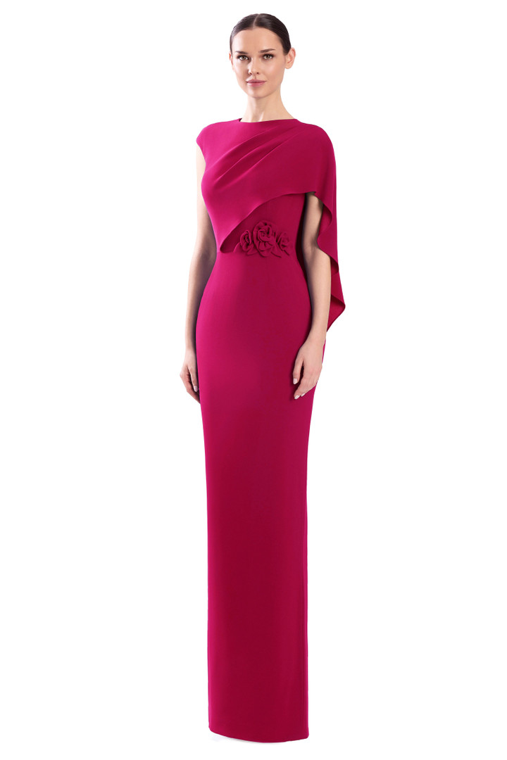 Alexander by Daymor 3305F26 3D Flower Cap Sleeve Drape Gown