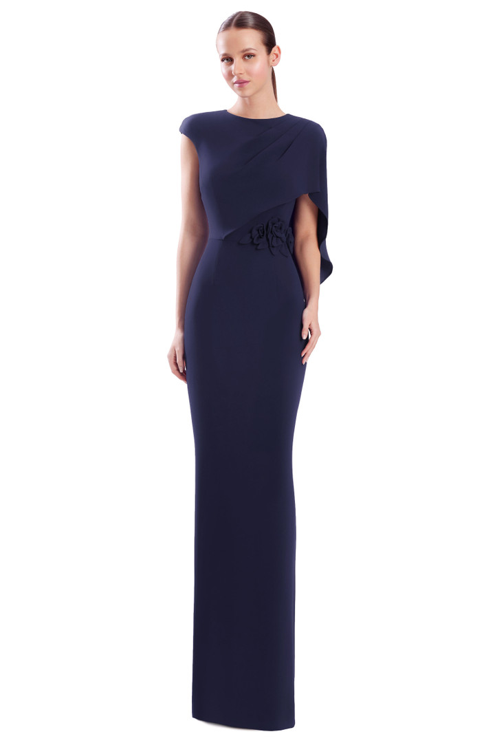Alexander by Daymor 3305F26 3D Flower Cap Sleeve Drape Gown