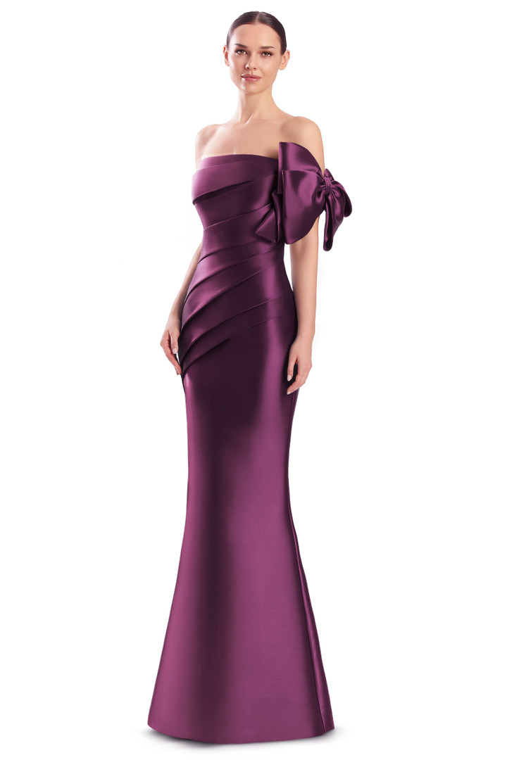 Alexander by Daymor 3312F26 Shoulder Bow Bustier Long Gown