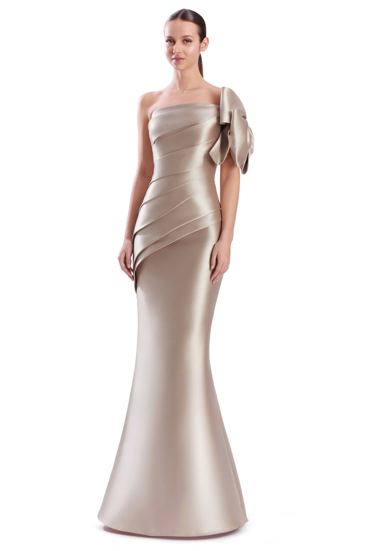 Alexander by Daymor 3312F26 Shoulder Bow Bustier Long Gown