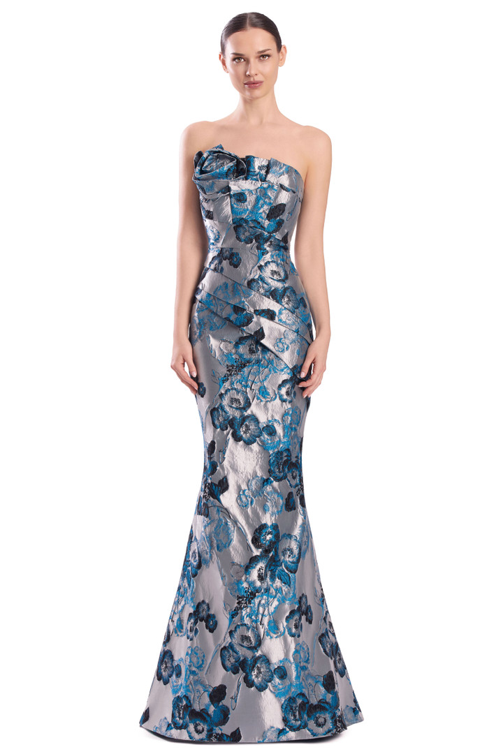 Alexander by Daymor 3315F26 Rosette Drape Bustier Long Gown