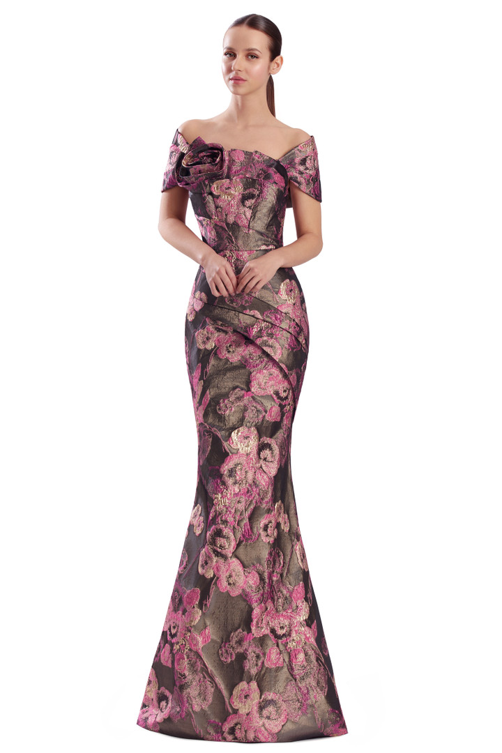 Alexander by Daymor 3315F26 Rosette Drape Bustier Long Gown