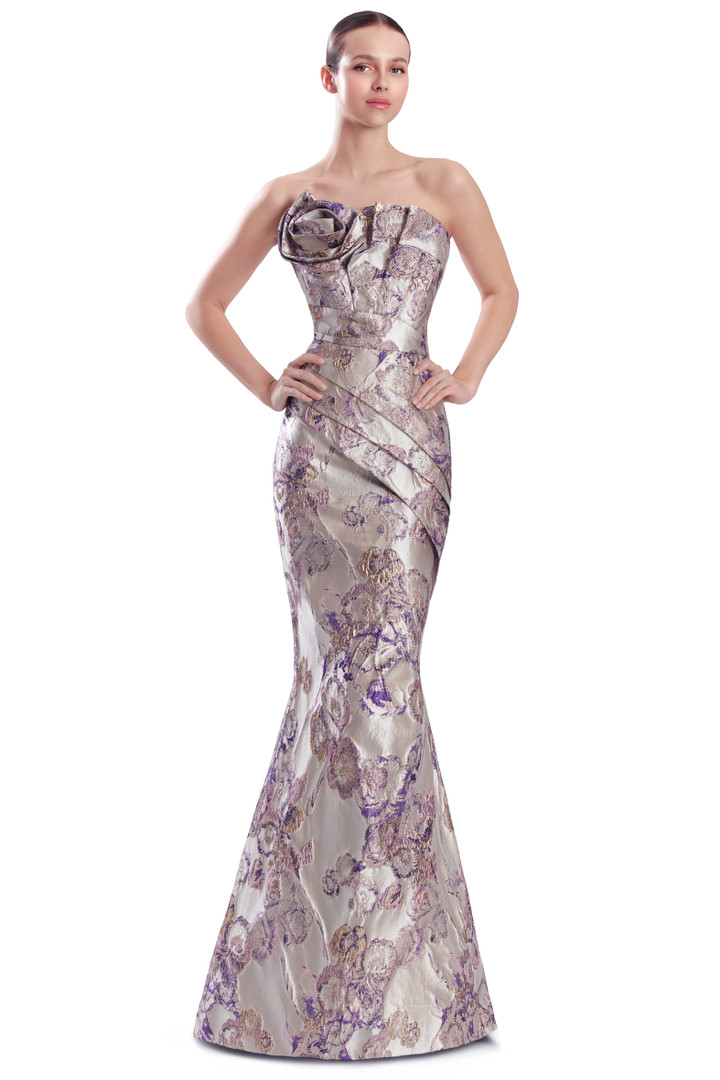 Alexander by Daymor 3315F26 Rosette Drape Bustier Long Gown