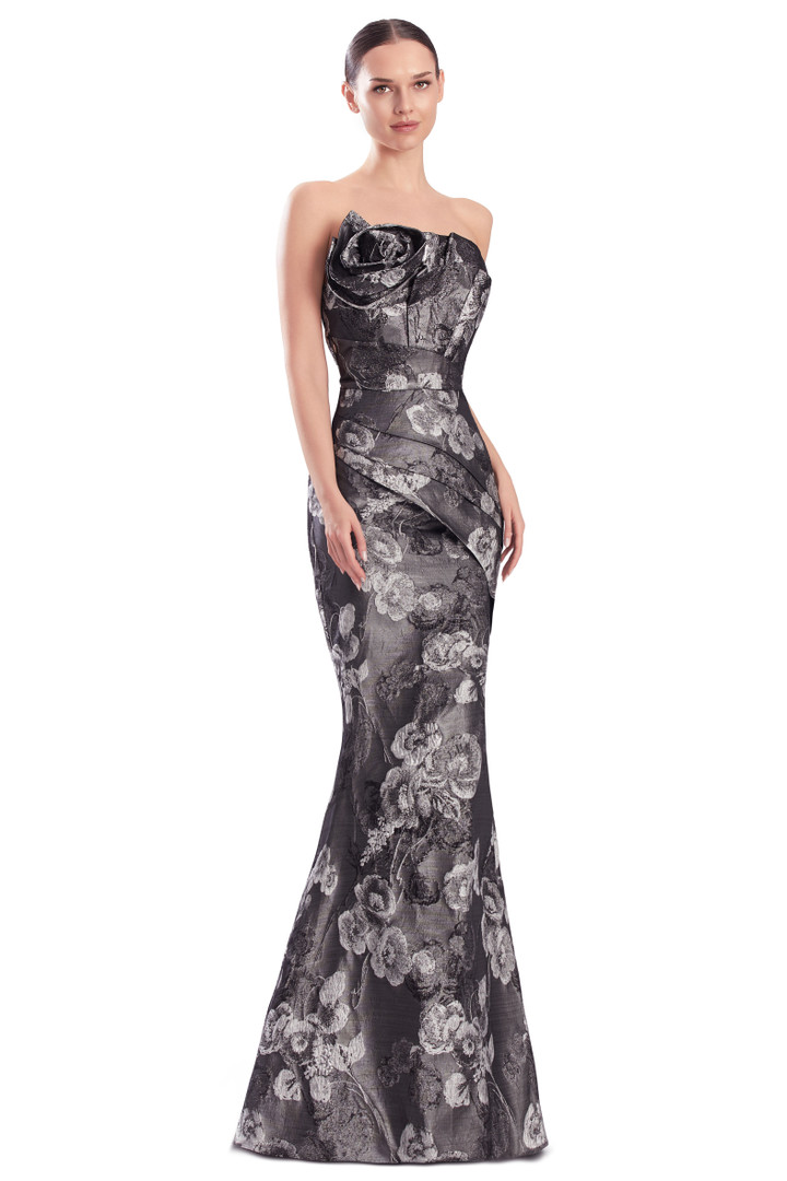 Alexander by Daymor 3315F26 Rosette Drape Bustier Long Gown