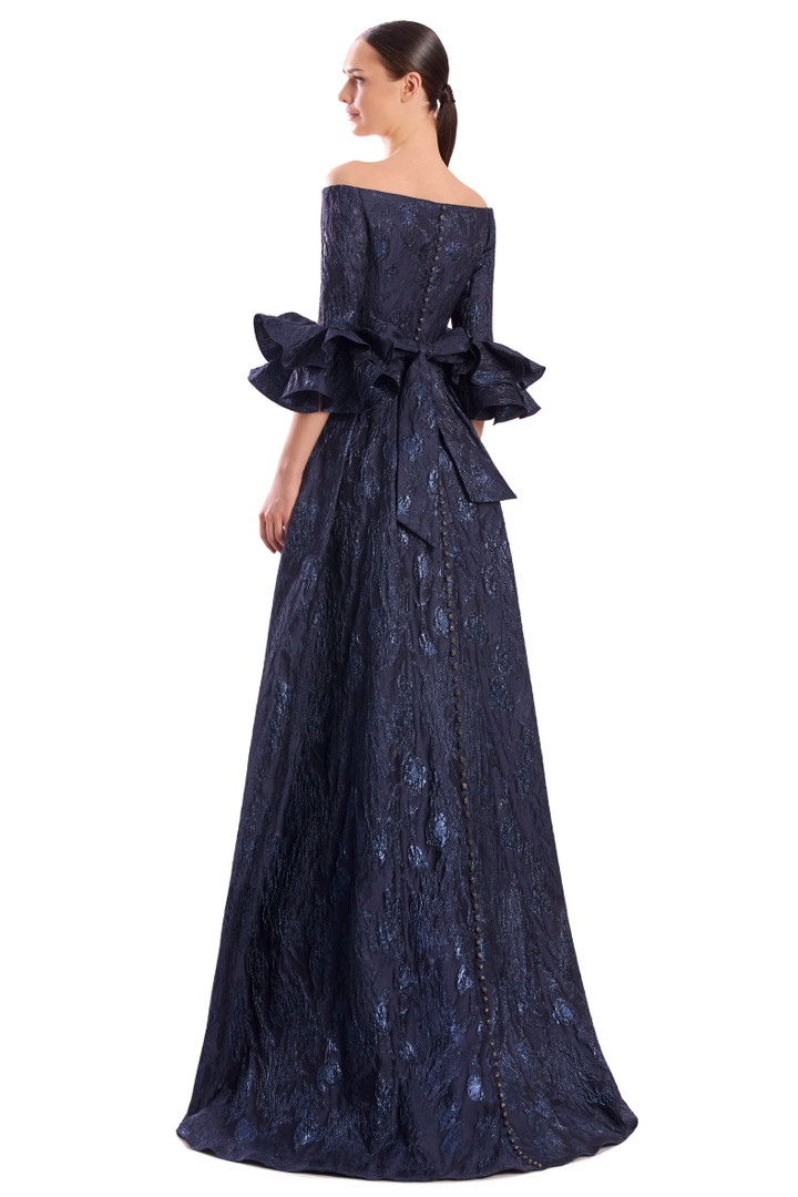 Alexander by Daymor 3322F26 Off-Shoulder Flounce Sleeve Gown