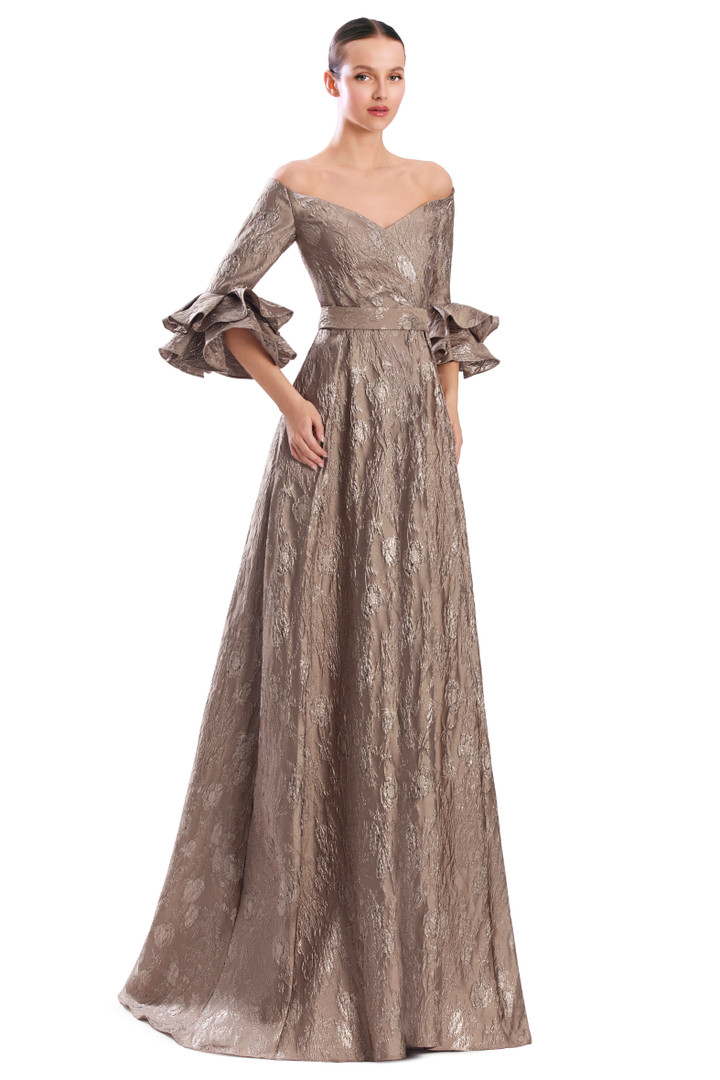 Alexander by Daymor 3322F26 Off-Shoulder Flounce Sleeve Gown