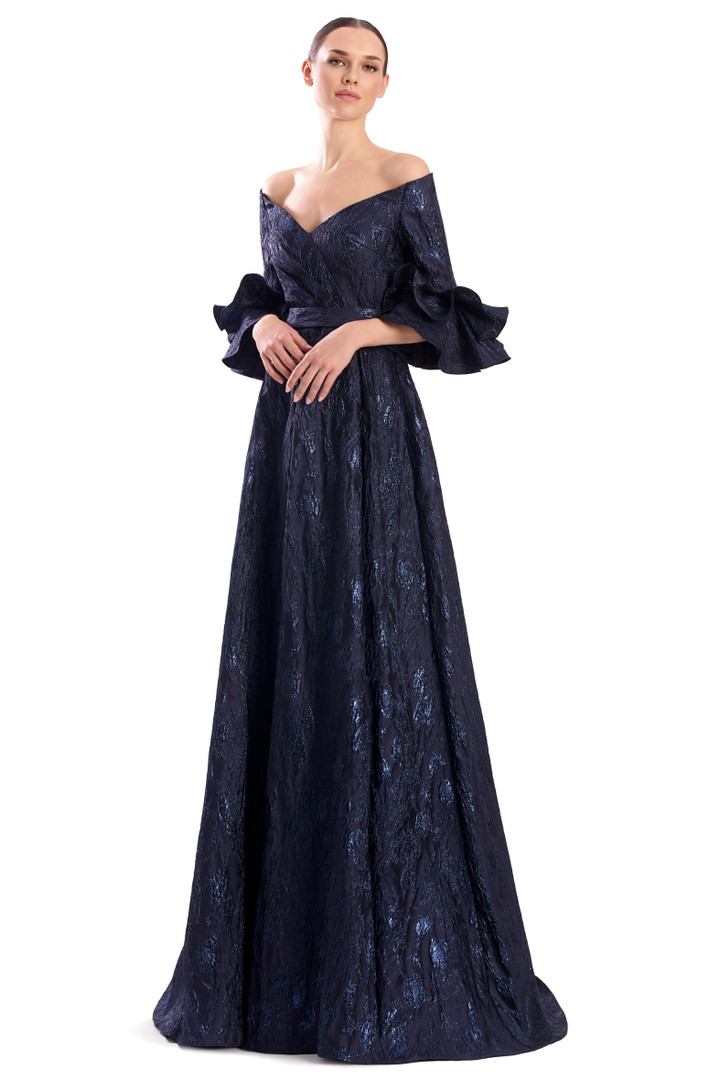 Alexander by Daymor 3322F26 Off-Shoulder Flounce Sleeve Gown