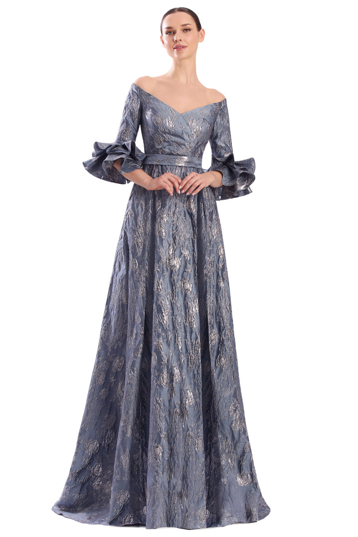 Alexander by Daymor 3322F26 Off-Shoulder Flounce Sleeve Gown