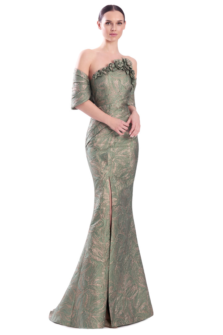 Alexander by Daymor 3338F26 Asymmetrical 3D Flower Neck Gown