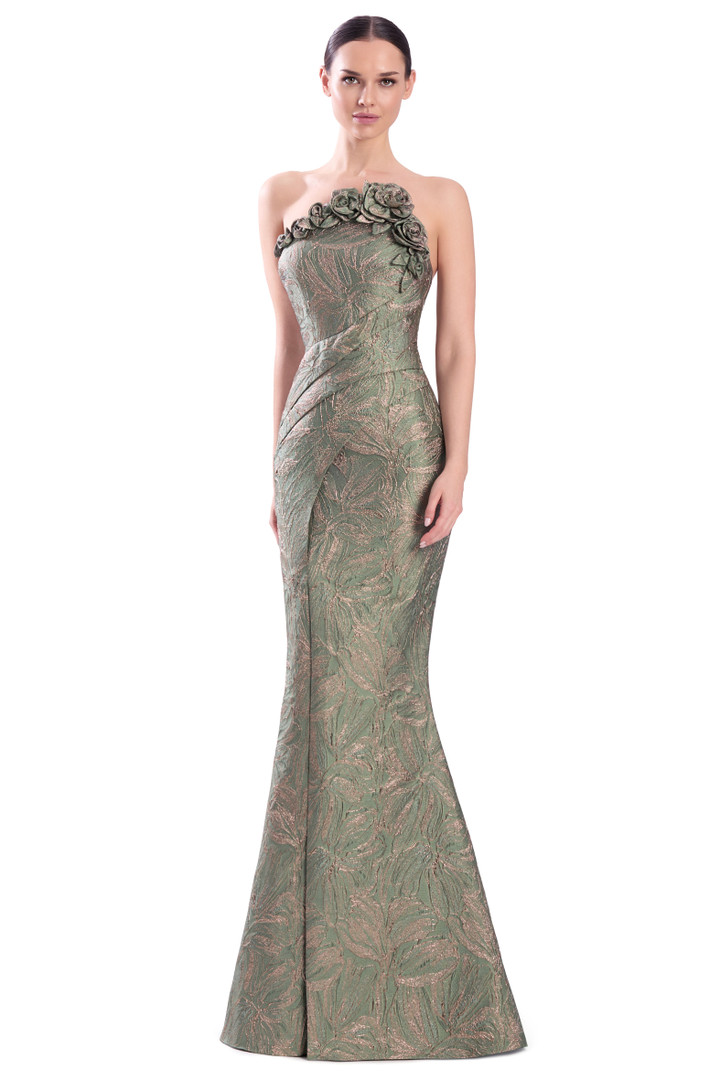 Alexander by Daymor 3338F26 Asymmetrical 3D Flower Neck Gown