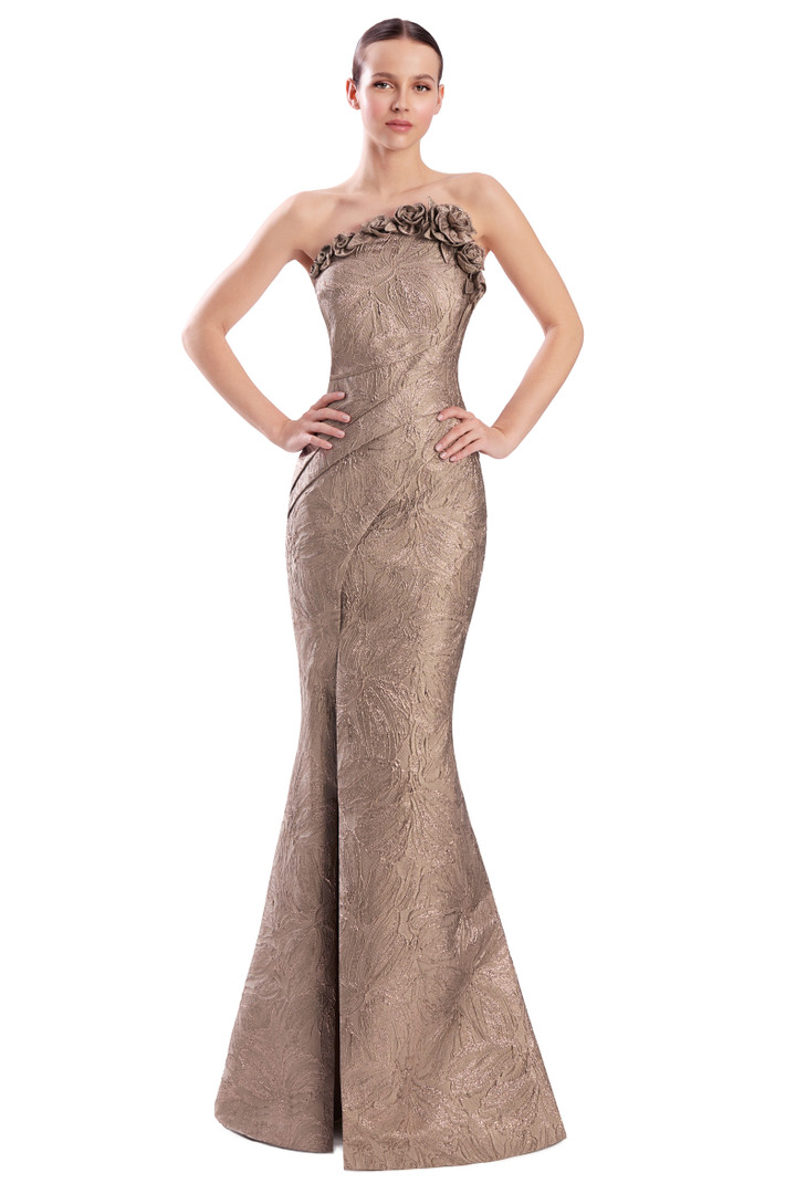 Alexander by Daymor 3338F26 Asymmetrical 3D Flower Neck Gown