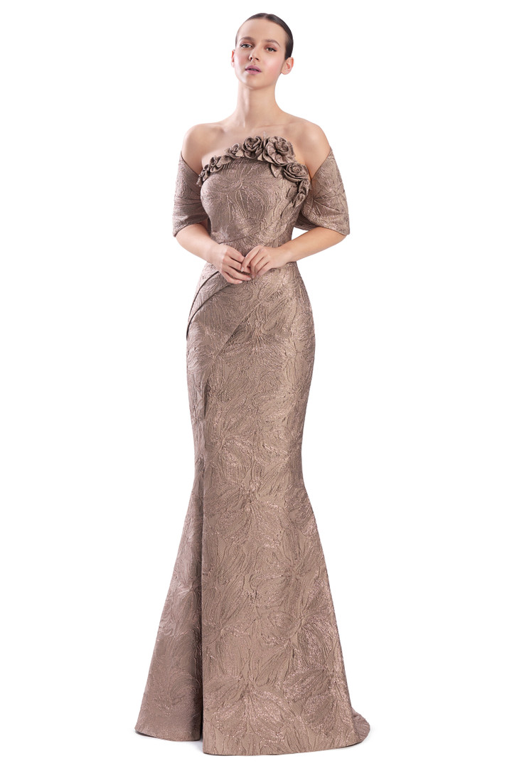 Alexander by Daymor 3338F26 Asymmetrical 3D Flower Neck Gown