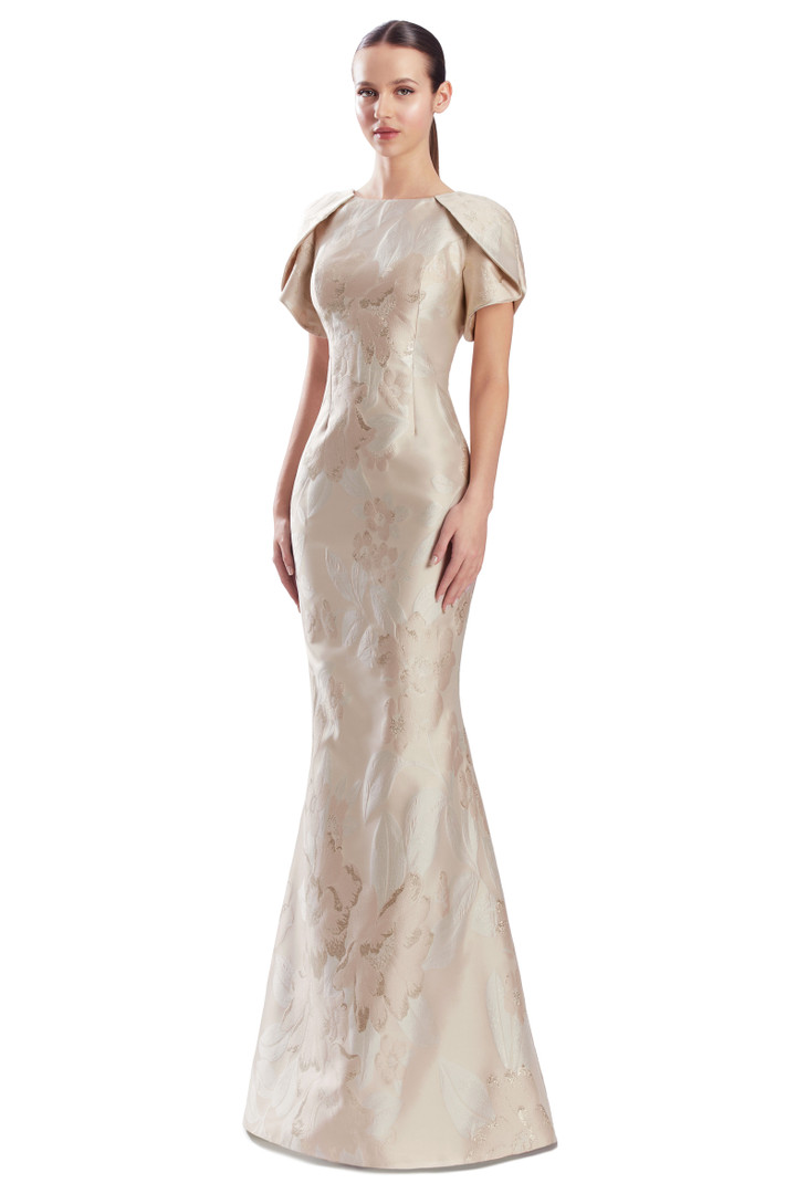 Alexander by Daymor 3339F26 Round Neck Draped Sleeve Gown