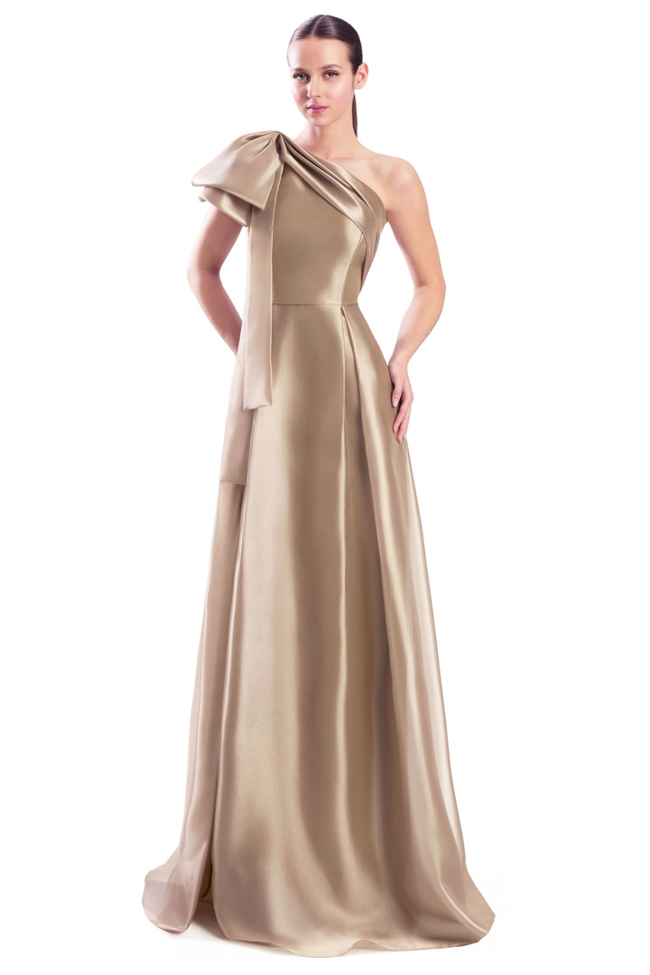 Alexander by Daymor 3342F26 One Shoulder Draped Bow Ballgown