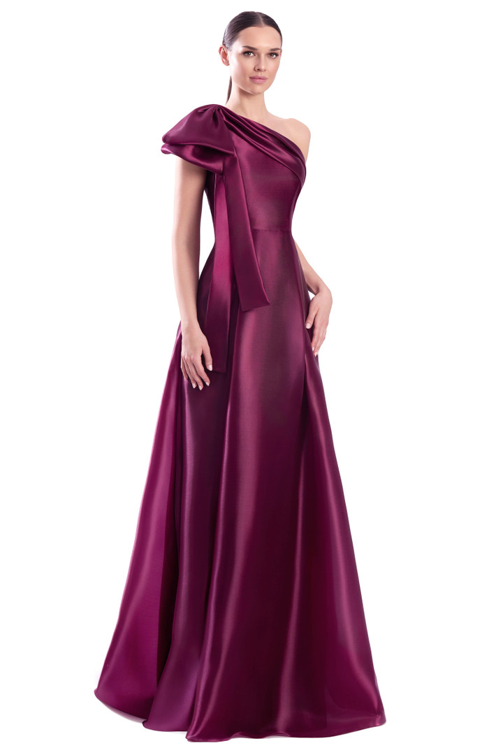 Alexander by Daymor 3342F26 One Shoulder Draped Bow Ballgown