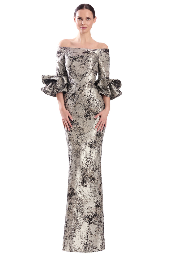 Alexander by Daymor 3354F26 Off-shoulder Flounce Sleeve Gown