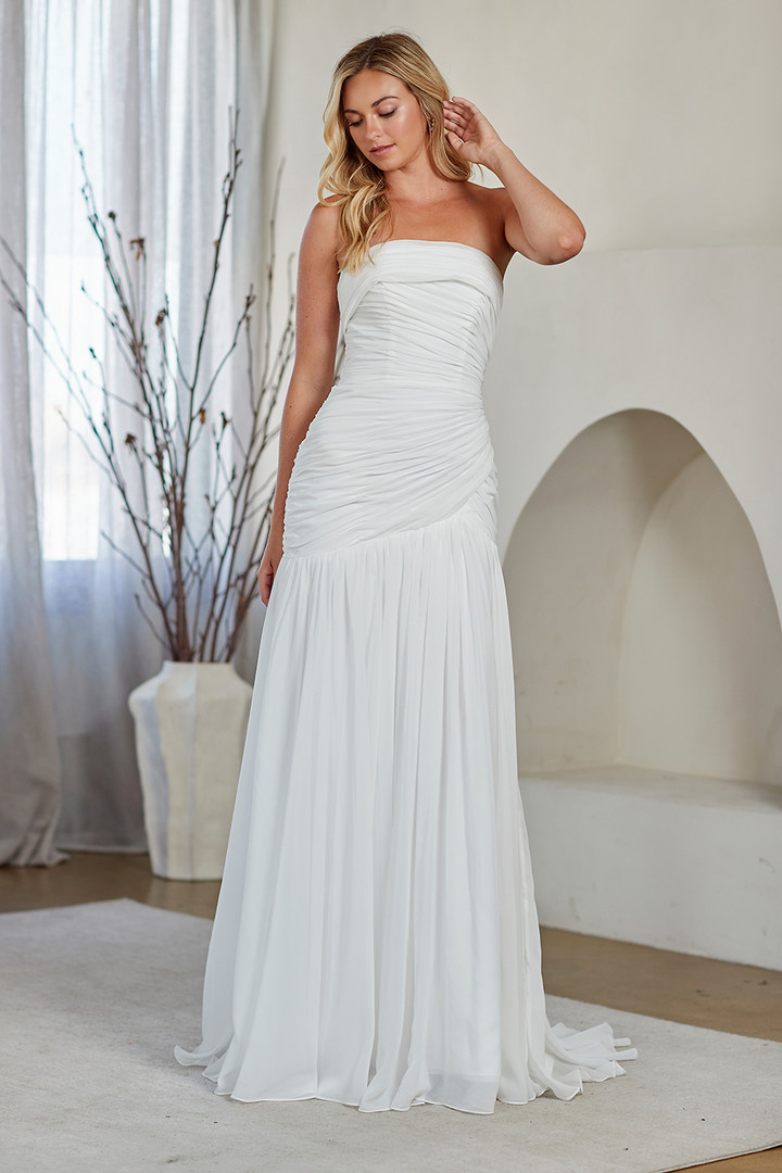 Amelia Couture 6132 Fold-Over Neckline Strapless Long Dress