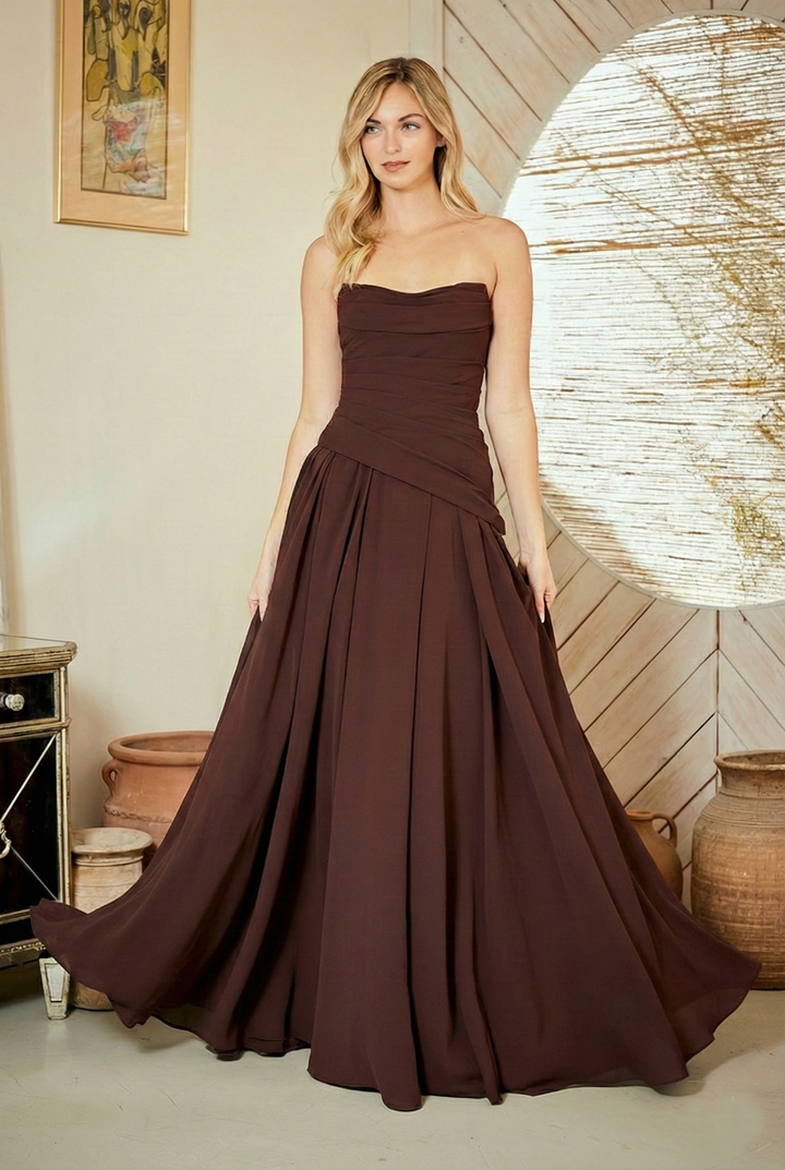 Amelia Couture 6133 Chiffon Scarf Strapless Prom Dress