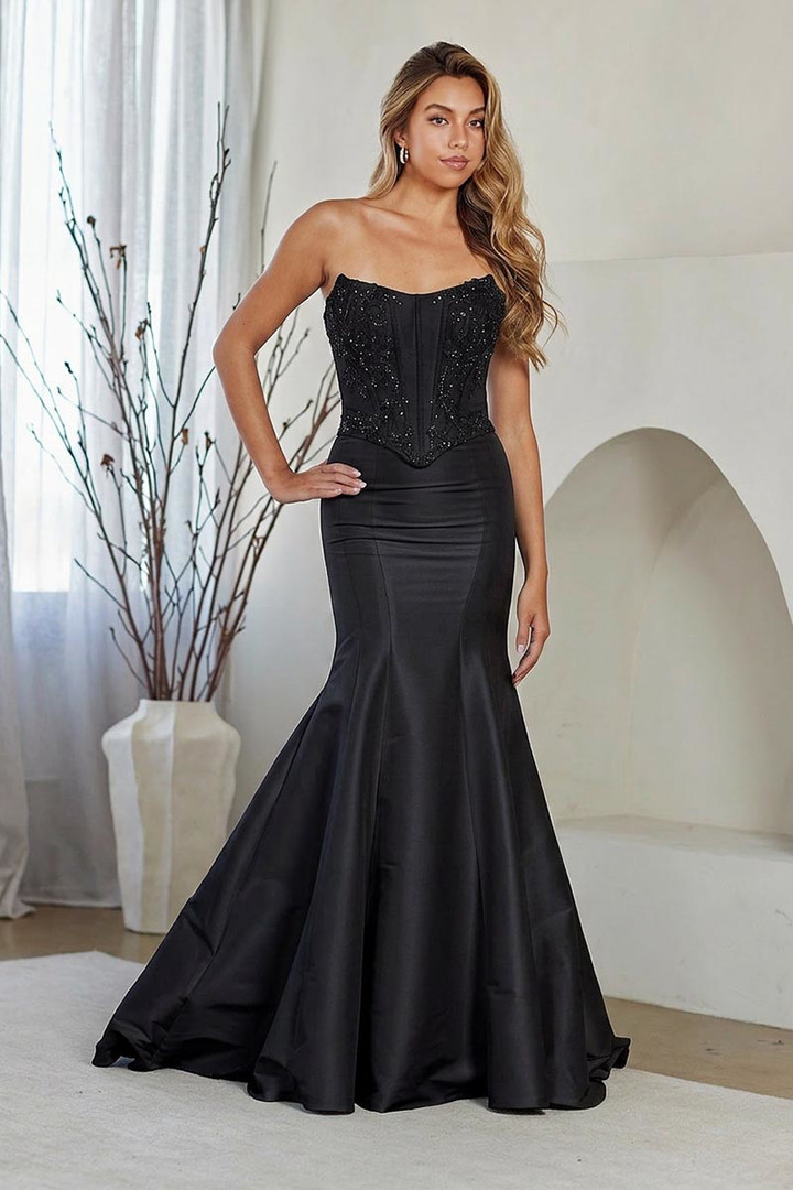 Amelia Couture 8080 Embellished Corset Strapless Prom Gown