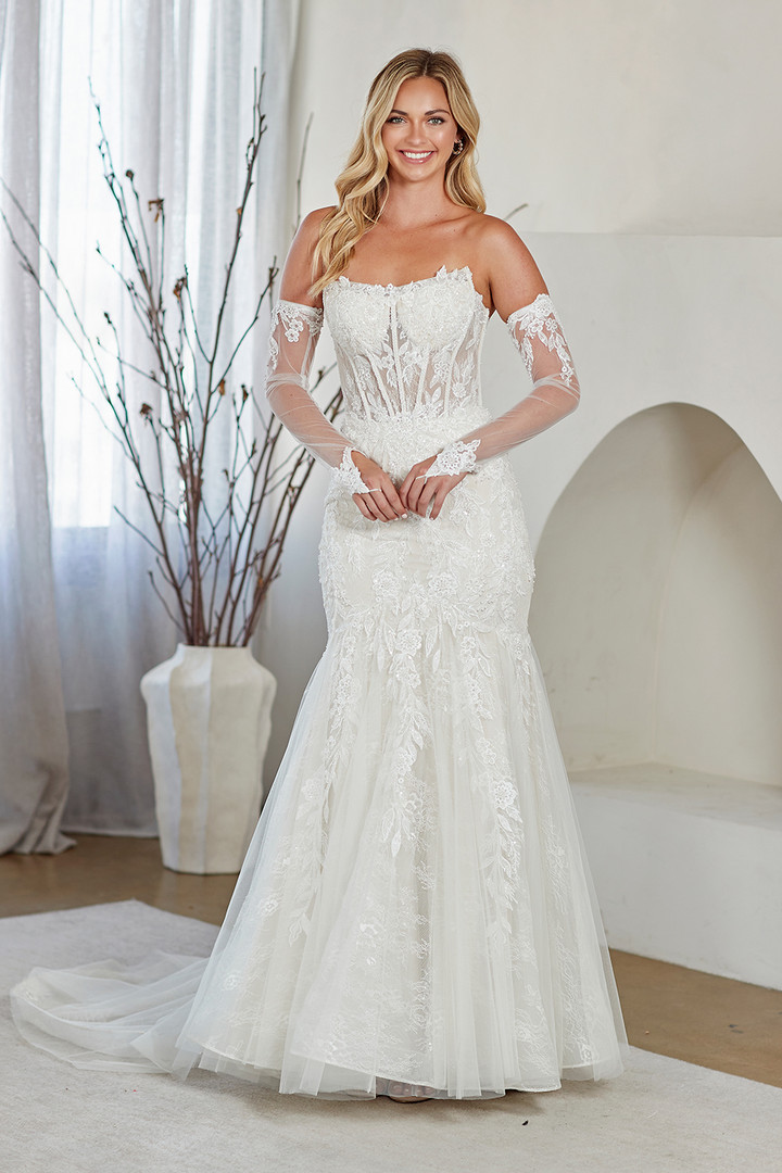 Amelia Couture 2155 Embroidered Scoop Neck Strapless Dress