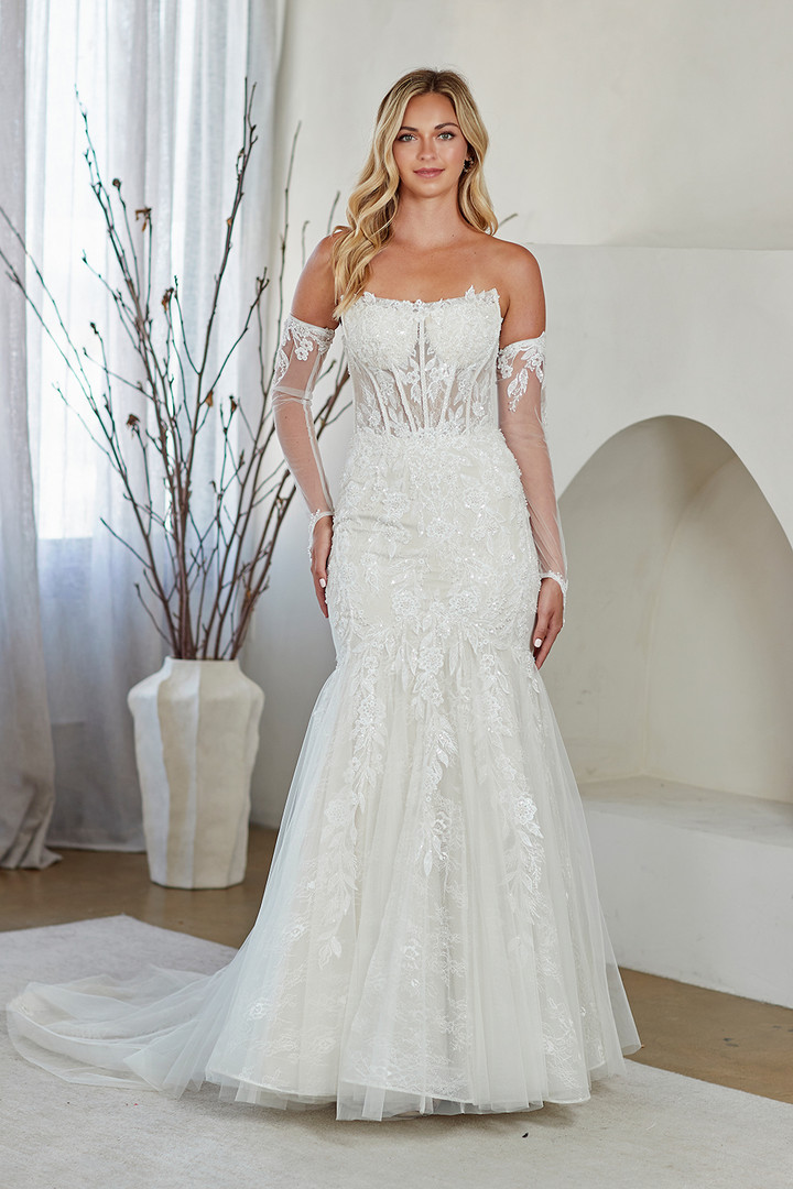 Amelia Couture 2155 Embroidered Scoop Neck Strapless Dress