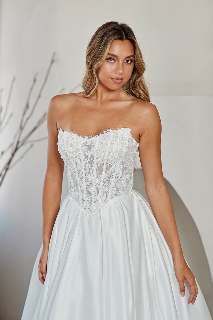 Amelia Couture 2089 Lace Embroidered Corset Strapless Dress