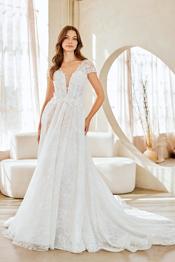 Amelia Couture 2142 Floral Lace Plunging V-Neckline Gown