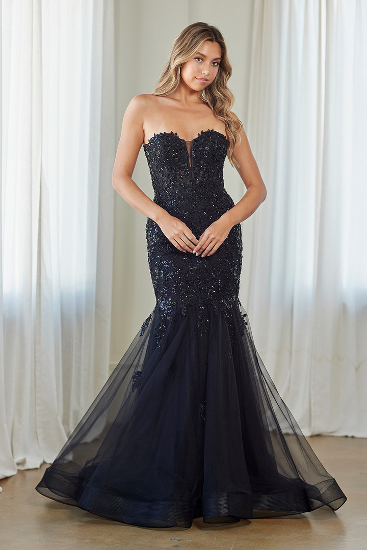 Amelia Couture 7090 Sheer Illusion Corset Strapless Gown