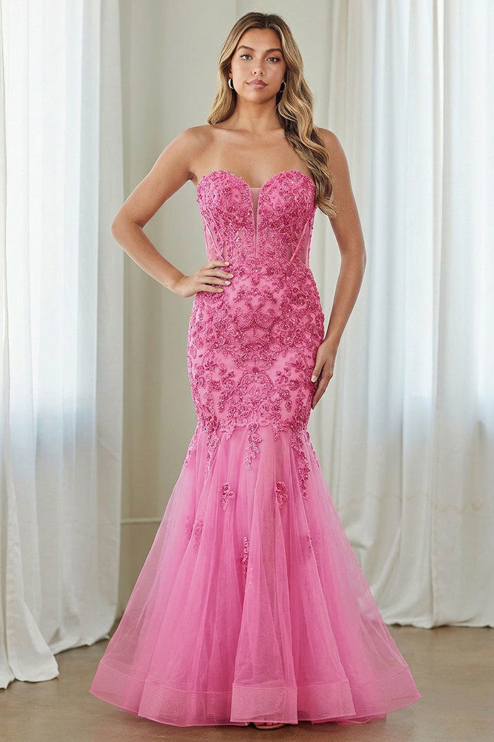 Amelia Couture 7090 Sheer Illusion Corset Strapless Gown