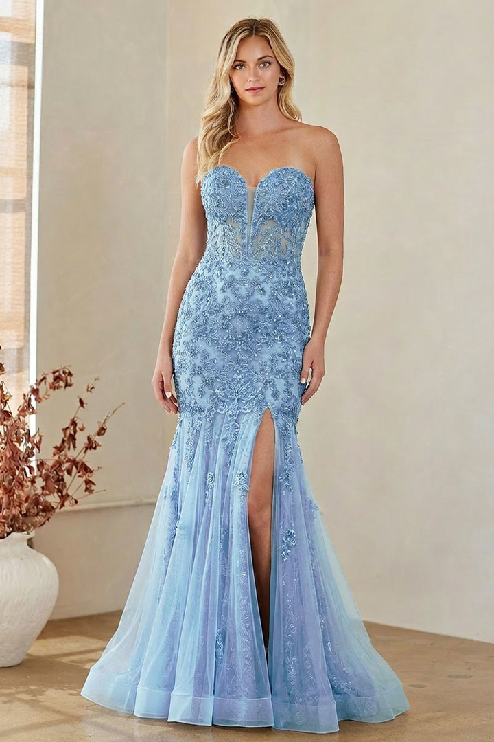 Amelia Couture 7090 Sheer Illusion Corset Strapless Gown