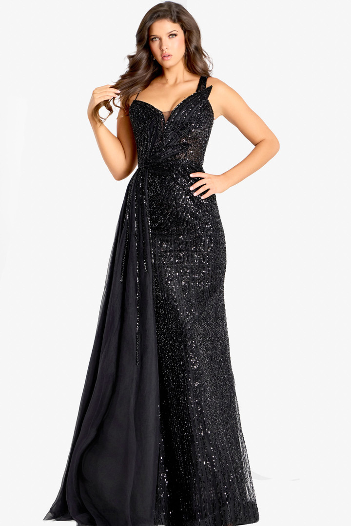 Jovani 44592 Sequin Beaded Sheer Overlay Sleeveless Gown