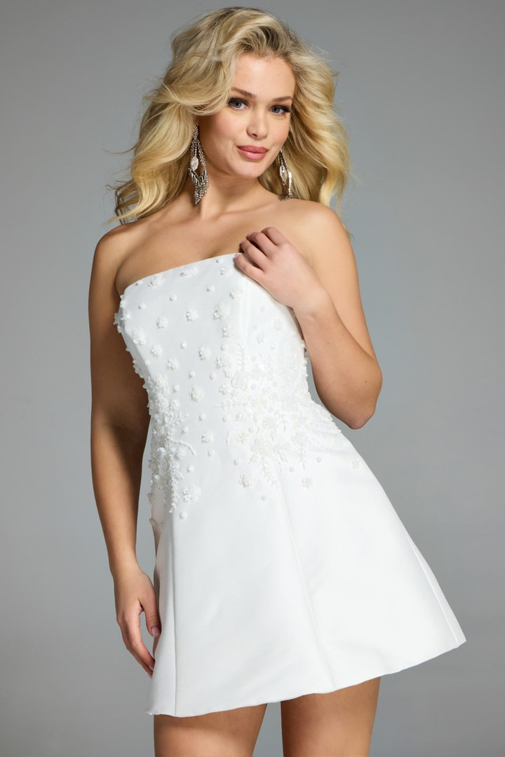 Jovani 44855 Floral Embellished Strapless A-line Mini Dress