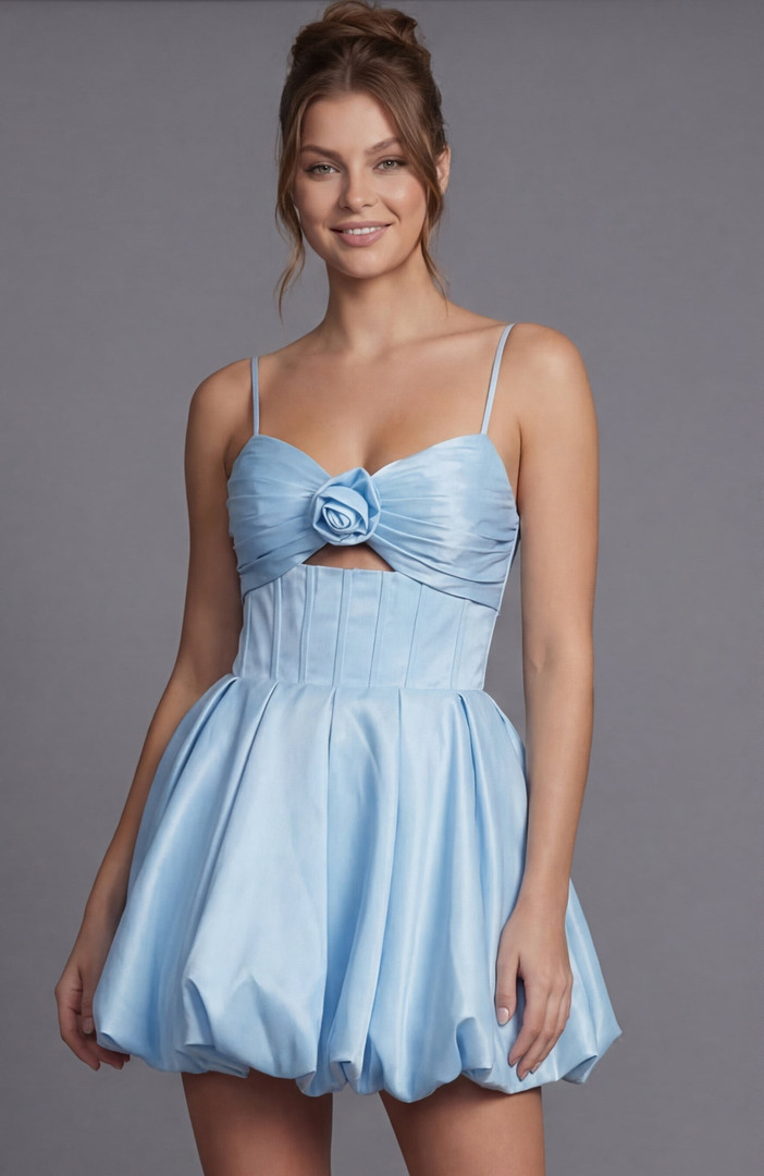 Jovani 51583 Satin Bubble Hem Spaghetti Straps Mini Dress