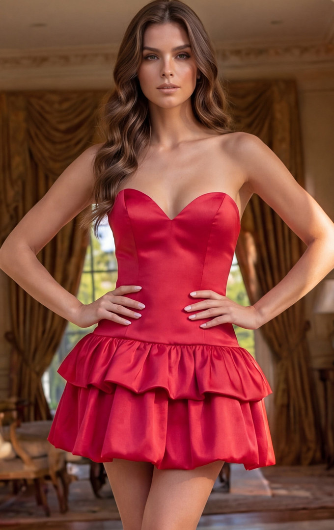 Jovani 52146 Taffeta Tiered Bubble Strapless Mini Dress