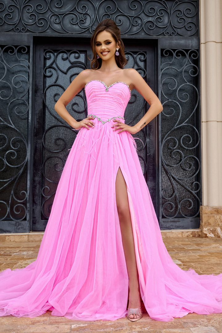Portia and Scarlett PS24632 Tulle Beaded Trim Strapless Gown
