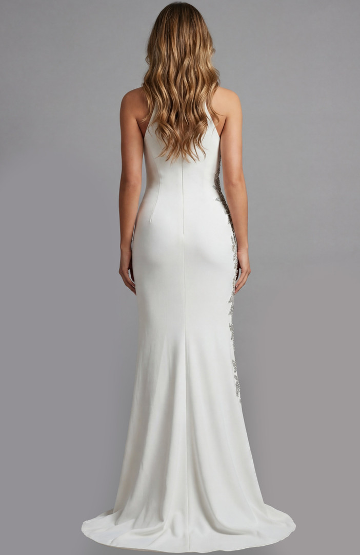 Jovani 46403 Smooth Crepe Floral Beads Halter High Neck Gown