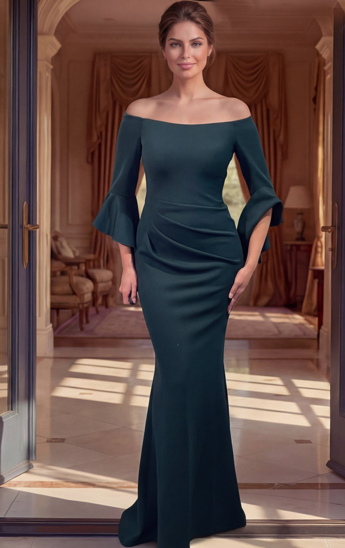 Jovani 51645 Off Shoulder Bell Sleeve Floor Length Gown