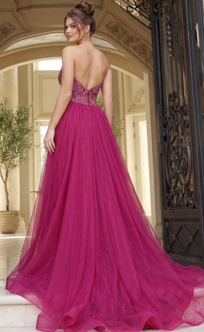 Jovani 50222 Beaded Lace Tulle Overskirt Strapless Gown
