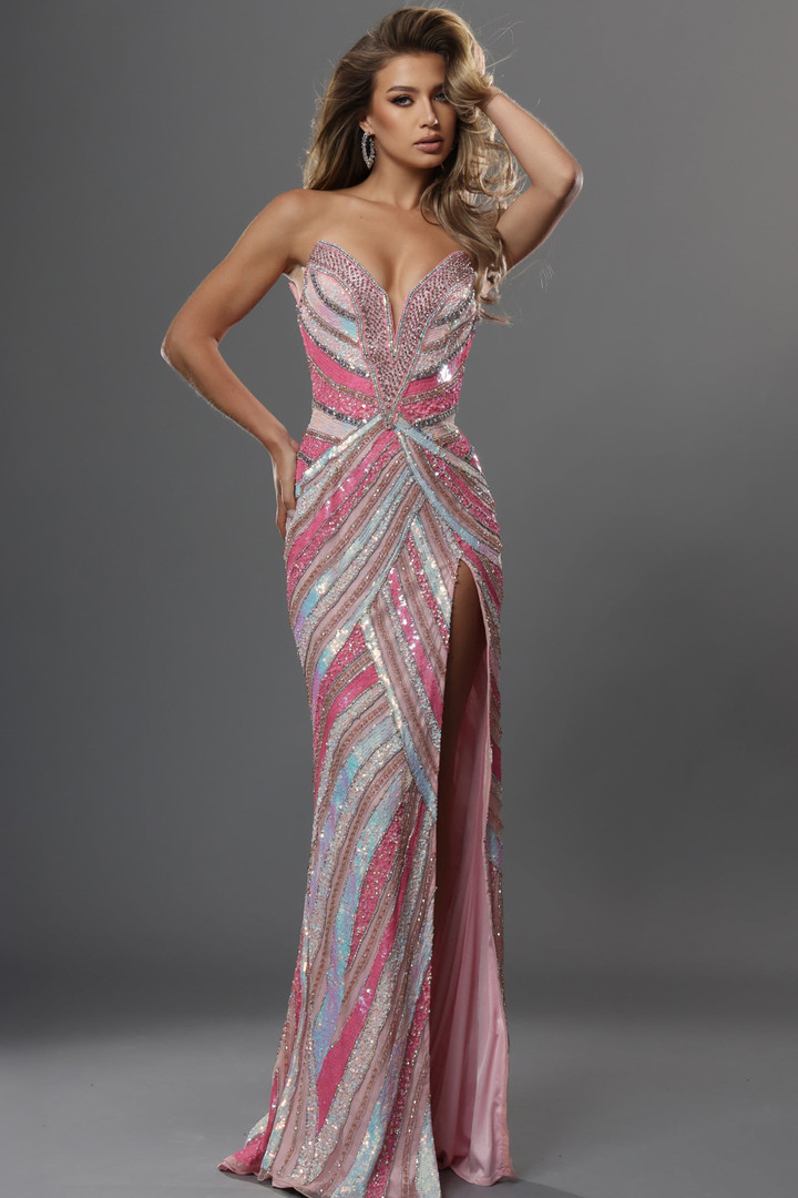 Jovani 53775 Beaded Mesh Sequin V-Neckline Sleeveless Dress