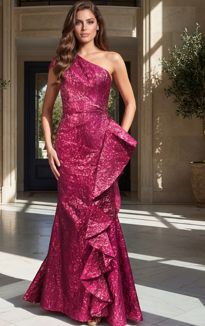 Jovani 52736 Sequin Asymmetric Ruffle One Shoulder Gown