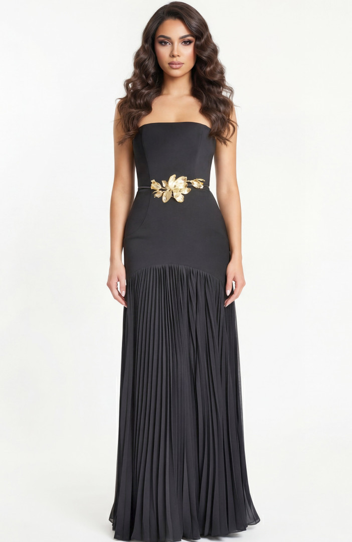 Jovani 47000 Pleated Chiffon Straight Neck Strapless Gown